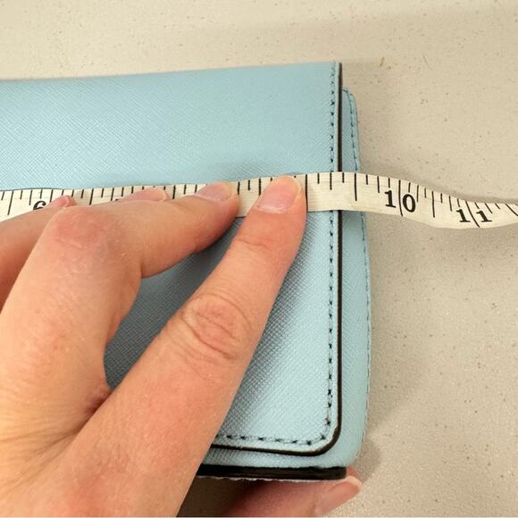 Kate Spade Mint Green Leather Square Clutch Handbag Purse Silver Hardware - Picture 7 of 13